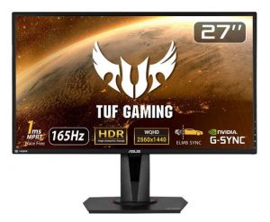 Asus TUF Gaming VG27AQ 27" Monitor, 1440P WQHD (2560 x 1440), IPS, 165Hz (Supports 144Hz), G-SYNC Compatible, 1ms, Extreme Low Motion Blur Sync, Eye Care, DisplayPort HDMI