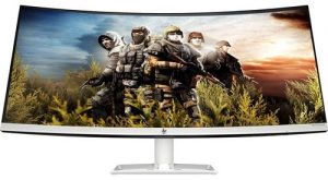 HP 34-inch Curved Ultra-Thin Bezel Less QHD IPS Monitor-AMD Free Sync, 300 Nits with Audio in, Headphone, USB, HDMI, Display Ports - HP 34f Curve Monitor (6JM51AA)