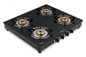 Sunflame GT Pride Glass Top 4 Brass Burner Gas Stove (Manual Ignition, Black)